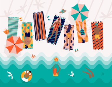 Yaz vektör beach illüstrasyon karikatür kişi ile