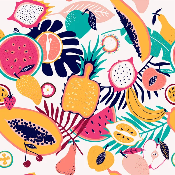 Frutta Fresca Tropicale Senza Soluzione Continuità Modello Illustrazione — Vettoriale Stock