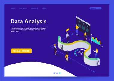Ultraviyole izometrik yüksek teknoloji kavramı, veri merkezi, veri depolama izometrik vektör çizim 