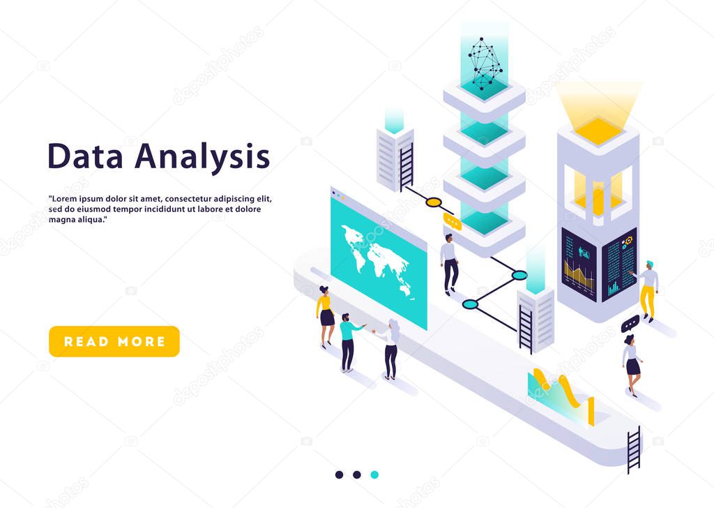 Isometric high technology concept, data center, data storage isometric vector illustration 