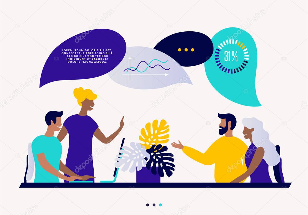 Flat style vector illustration, discuss social network, news, chat, dialogue speech bubbles