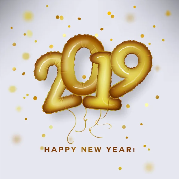 Kovové Zlaté Písmeno Balón Šťastný Nový Rok 2019 Zlaté Fólie — Stockový vektor