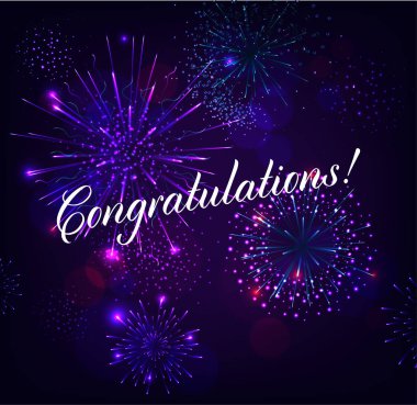 Kutlama illüstrasyon havai fişek mavi arka plan ile. Vektör Holiday Design Premium tebrik kartı, parti davetiyesi.