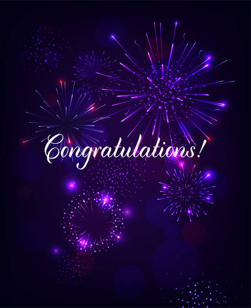 Поздравление иллюстрация с фейерверком синий фон. Векторный дизайн для премиум поздравительной открытки, приглашения на вечеринку
.