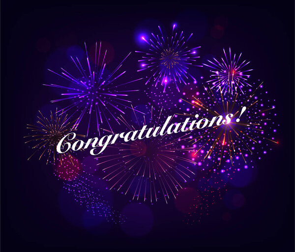 Поздравление иллюстрация с фейерверком синий фон. Векторный дизайн для премиум поздравительной открытки, приглашения на вечеринку
.