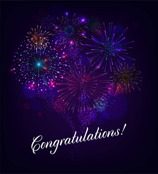 Поздравление иллюстрация с фейерверком синий фон. Векторный дизайн для премиум поздравительной открытки, приглашения на вечеринку
.
