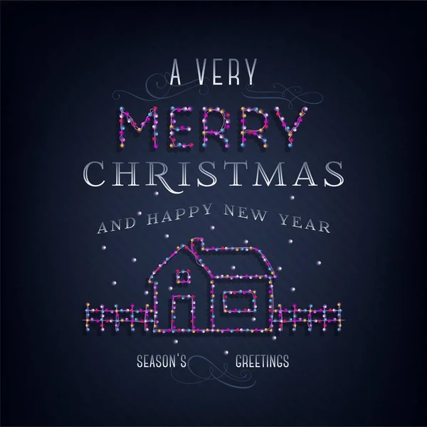 Veselé Vánoční Text Šablona Návrhu Dopisu Vánoční Osvětlení Bright Zářící — Stockový vektor