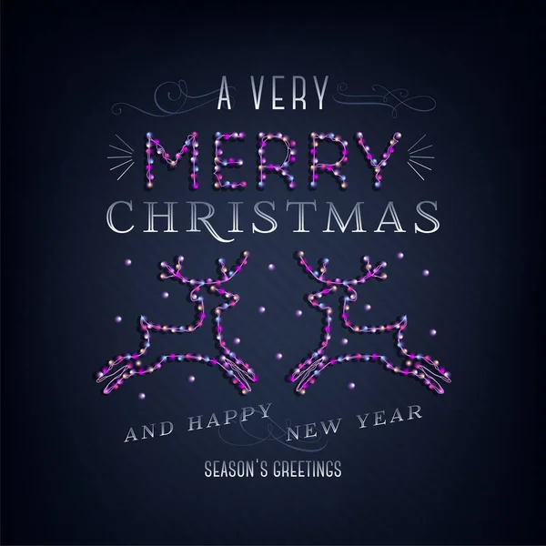 Merry Christmas Tekst Ontwerp Briefsjabloon Kerstverlichting Bright Gloeiende Banner Neon — Stockvector