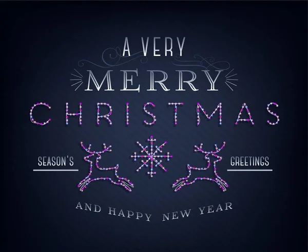 Frohe Weihnachten Text Vorlage Design Brief Vorlage Weihnachtsbeleuchtung Leuchtendes Banner — Stockvektor