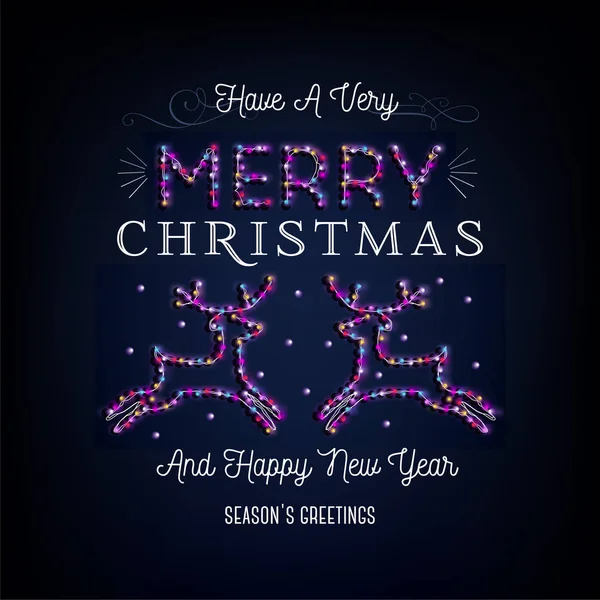 Merry Christmas Tekst Ontwerp Briefsjabloon Kerstverlichting Bright Gloeiende Banner Neon — Stockvector