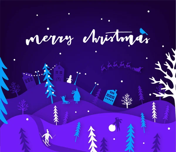 Merry Christmas Papier Knippen Vectorillustratie Wenskaart Met Kerstboom Papier Knippen — Stockvector