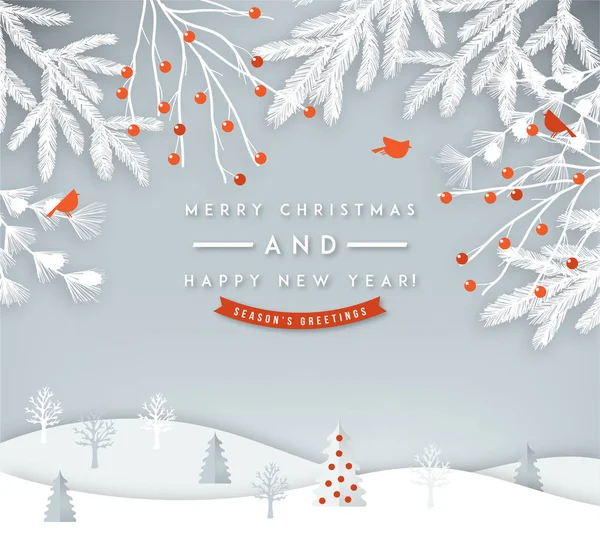 Buon Natale Carta Tagliata Illustrazione Vettoriale Biglietto Auguri Natale — Vettoriale Stock