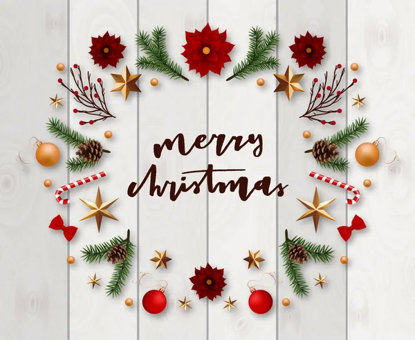 お祭り要素で飾られたクリスマスのタイポ グラフィックの構成ビンテージ ラベルとクリスマスのお祝いはがき — ストックベクタ