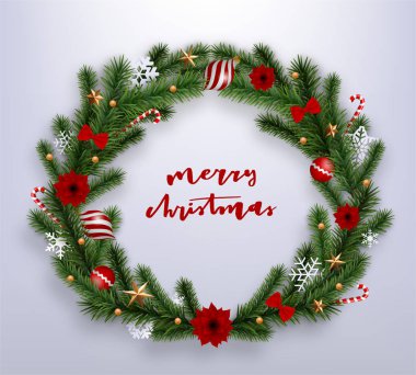 Gerçekçi mutlu Noeller çelengi vektör çizim