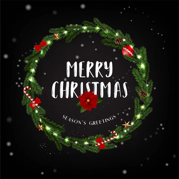 Réaliste Joyeux Noël Couronne Illustration Vectorielle Carte Voeux Noël — Image vectorielle