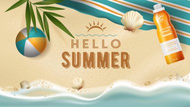 Deniz ve plaja genel bakış ile yaz illüstrasyon