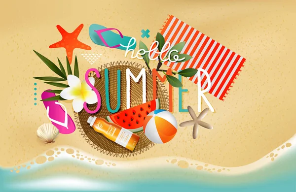 Grote Zomer Sale Illustratie Met Zee Strandoverzicht — Stockvector