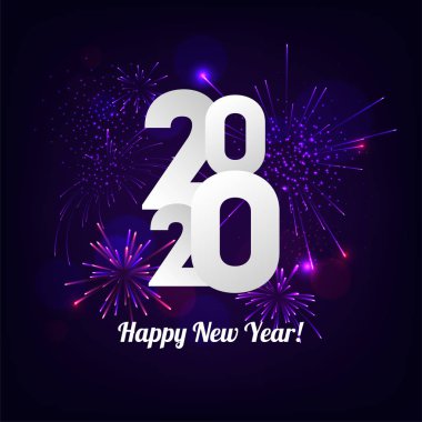 Havai fişek Mavi Arkaplanlı Mutlu Yeni Yıl illar. Premium Tebrik Kartı için Vektör Tatil Tasarımı, Parti Davetiyesi.