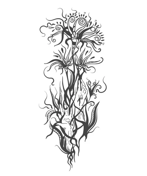 Vector Handen Bloemen Tekening — Stockvector