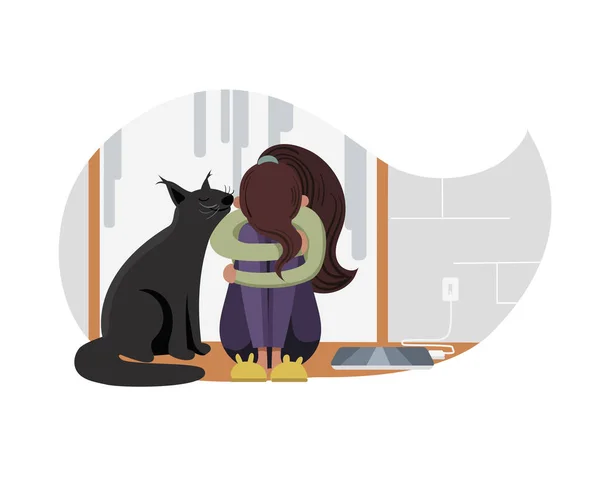 Mädchen und Katze Vektor Illustration. — Stockvektor