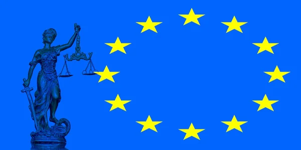 Socha Spravedlnosti Vlajce Evropské Unie — Stock fotografie