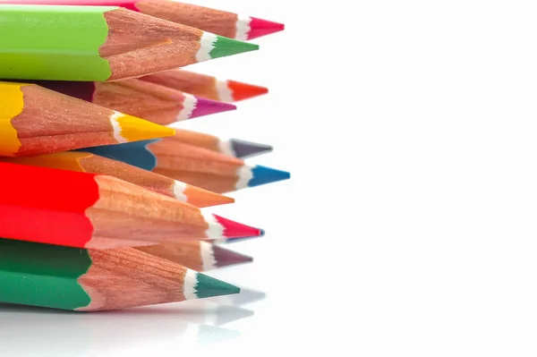 Close Shot Staked Colored Pencil White Background Selective Focus — Stock Photo, Image