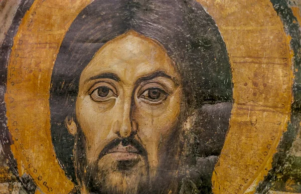 Πρόσωπο Του Ιησού Χριστού Μια Ορθόδοξη Τοιχογραφία — Φωτογραφία Αρχείου