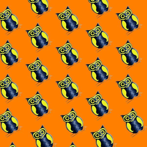 Illustration Seamless Pattern Owl Orange Background Stock Picture