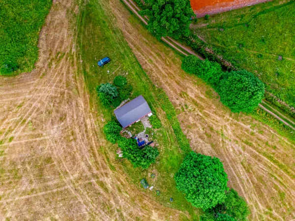 Casa de jardim no meio de um campo de milho — Fotografia de Stock