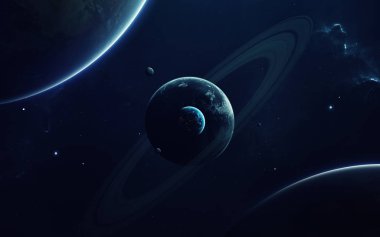 Uzayın derin hayal gücü, gezegenler, yıldızlar ve galaksiler sonsuz evrende Nasa tarafından döşenmiş bu görüntünün elementleri