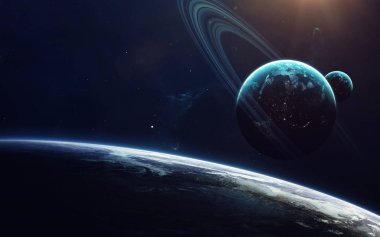 Uzayın derin hayal gücü, gezegenler, yıldızlar ve galaksiler sonsuz evrende Nasa tarafından döşenmiş bu görüntünün elementleri