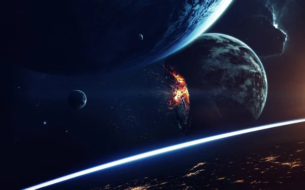 Robbanás Bolygó Apokalipszis Vége Időnek Sci Művészet Mélyűr Szépsége Kép — Stock Fotó