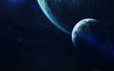 Derin uzay güzelliği, gezegenler, yıldızlar ve sonsuz univer galaksiler