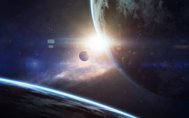 Derin uzay güzelliği, gezegenler, yıldızlar ve sonsuz univer galaksiler
