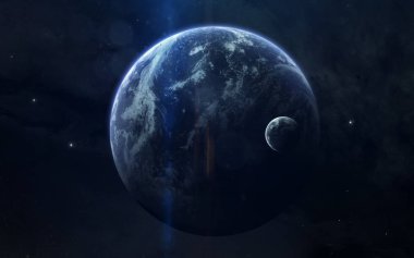 Uzayın sonsuz karanlığında Dünya gezegeninin güzelliği. Elemanları