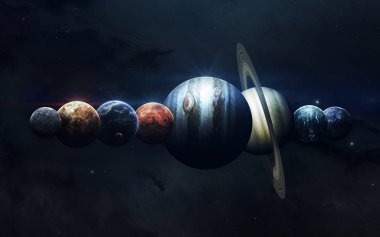 Dünya, Mars ve diğerleri. Bilim kurgu uzay duvar kağıdı, eğimli