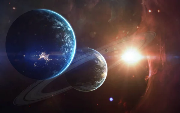 Mély tér szépség, bolygók, csillagok és galaxisok végtelen Univer — Stock Fotó