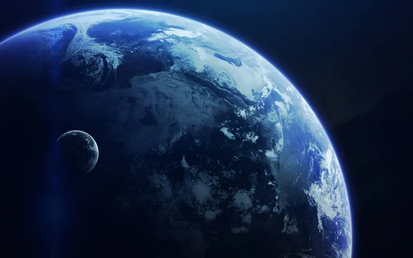 Lilla blå planeten jorden i djupa rymden. Delar av denna bild f — Stockfoto