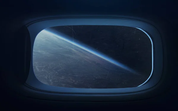 Beauty of Earth planet in spaceship window. Elements of this ima — Stock Photo, Image