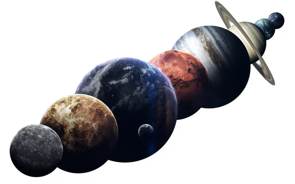 Minden bolygó a Naprendszer a fehér háttér. Oktatási — Stock Fotó