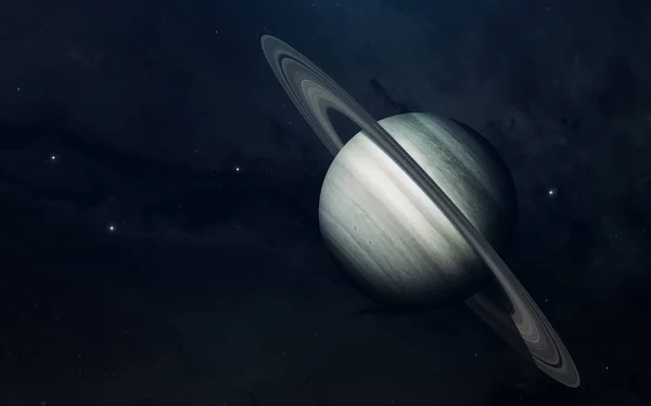 Planeta del sistema solar, Saturno, en un espacio oscuro infinito. Educación — Foto de Stock