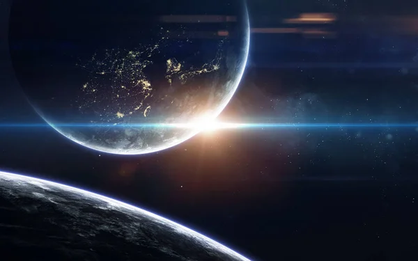 Fondo de pantalla de ciencia ficción espacio, planetas increíblemente hermosos, g — Foto de Stock