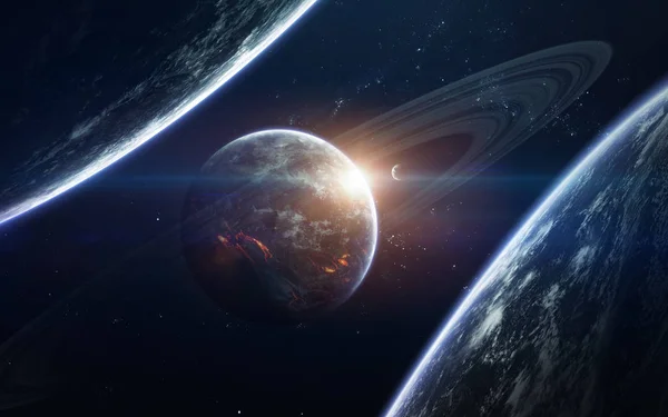Sci-Fi helyet háttérkép, hihetetlenül szép bolygók, — Stock Fotó