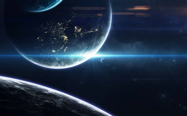 Science fiction space tapetti, uskomattoman kauniita planeettoja, g — kuvapankkivalokuva