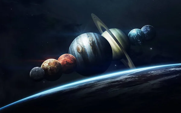 Earth, Mars, and others. Science fiction space wallpaper, incred — Stock Photo, Image