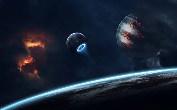 Science fiction space wallpaper, incredibly beautiful planets, g — Stock Photo, Image