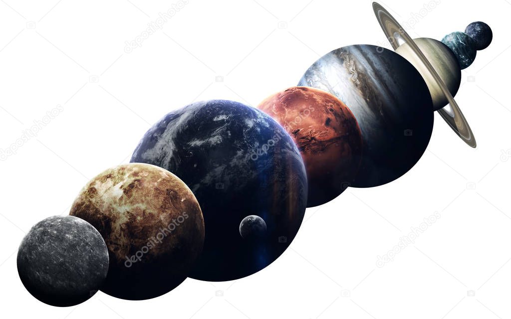 All planets of solar system on the white background. Educational