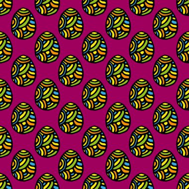 Süslü yumurtalarla basit bir şablon. Kumaş, hediye paketi ve duvar kağıtları üzerine baskı yapmak için Paskalya tatili arka planı