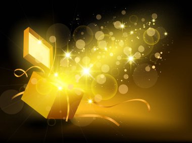 Noel arkaplanı açık altın konfeti kutusuyla
