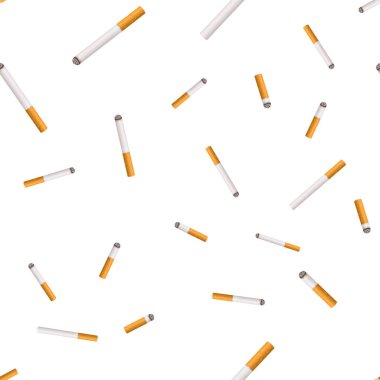 Whole cigarette and butt with yellow filter. Illustration on white background.